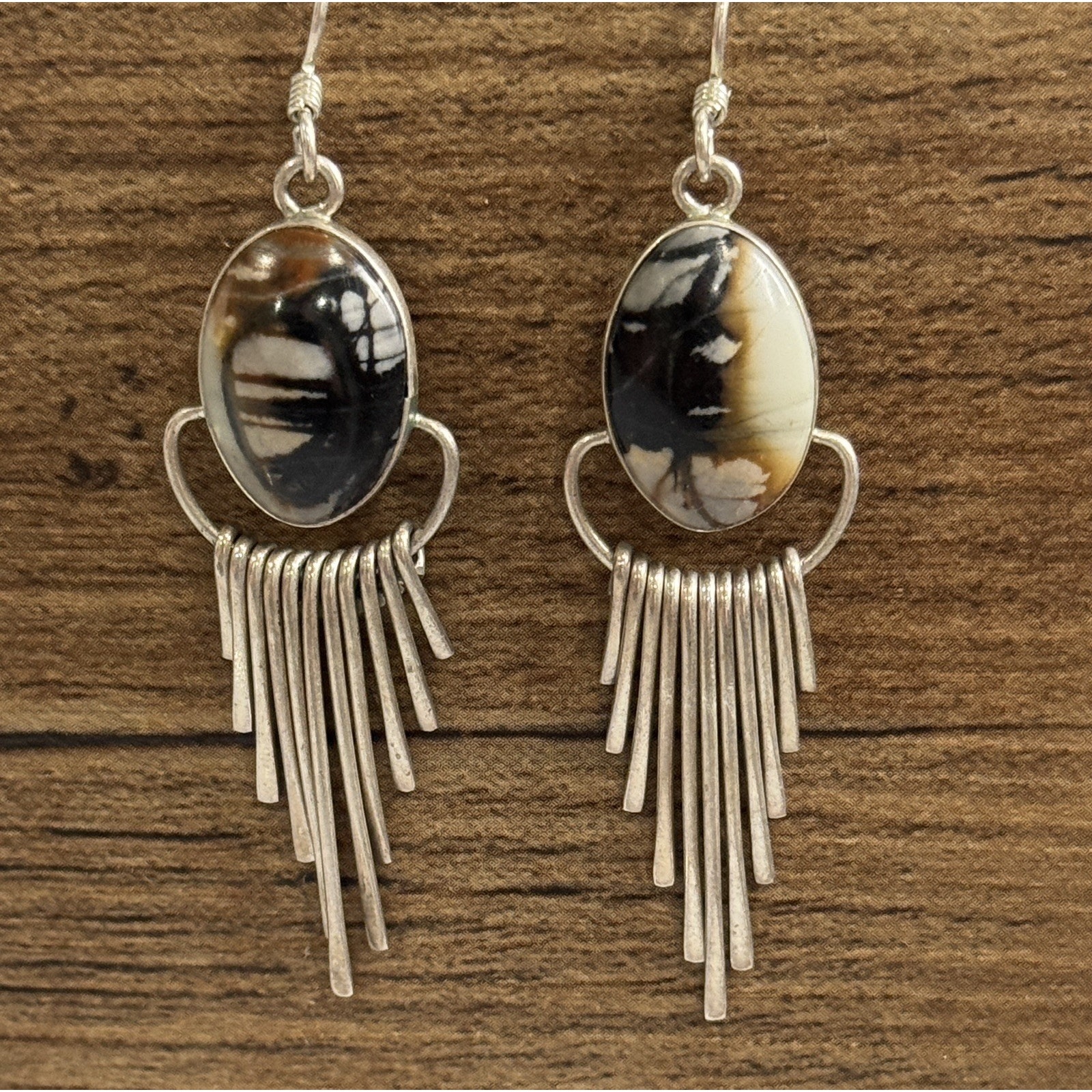 Vintage Sterling Silver Wild Horse Fringe Dangle Earrings Signed 97